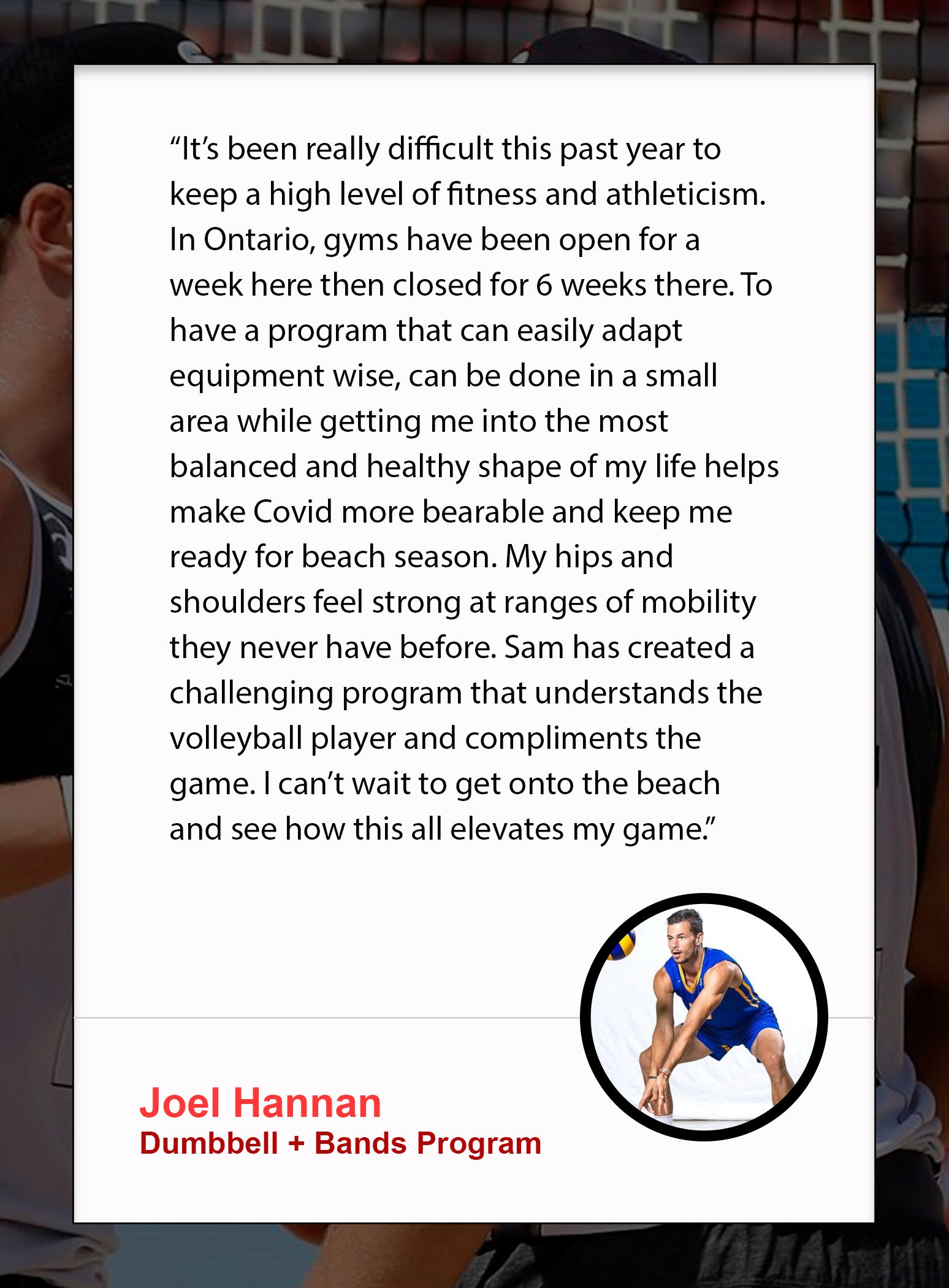 Dumbbell and bands volleyball program testimonial 1