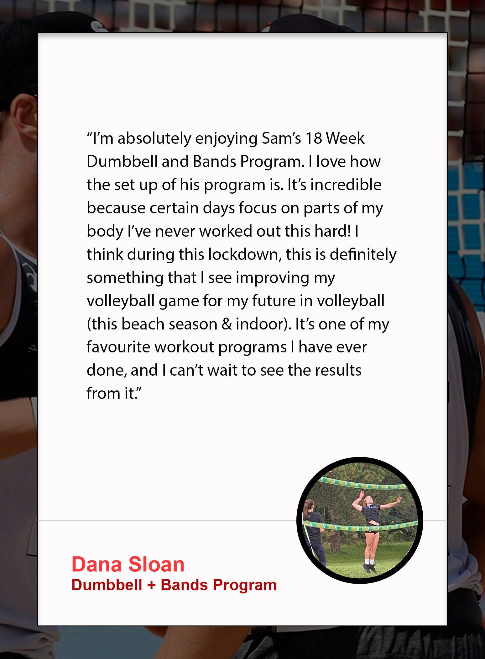 Dumbbell and bands volleyball program testimonial 1